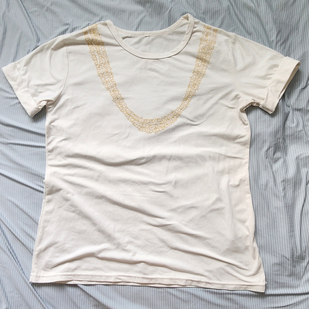 Mahina Made Lei Pikake 3 Strand Off White Tee T-Shirt Yellow Medium MahinaMade - Picture 10 of 15